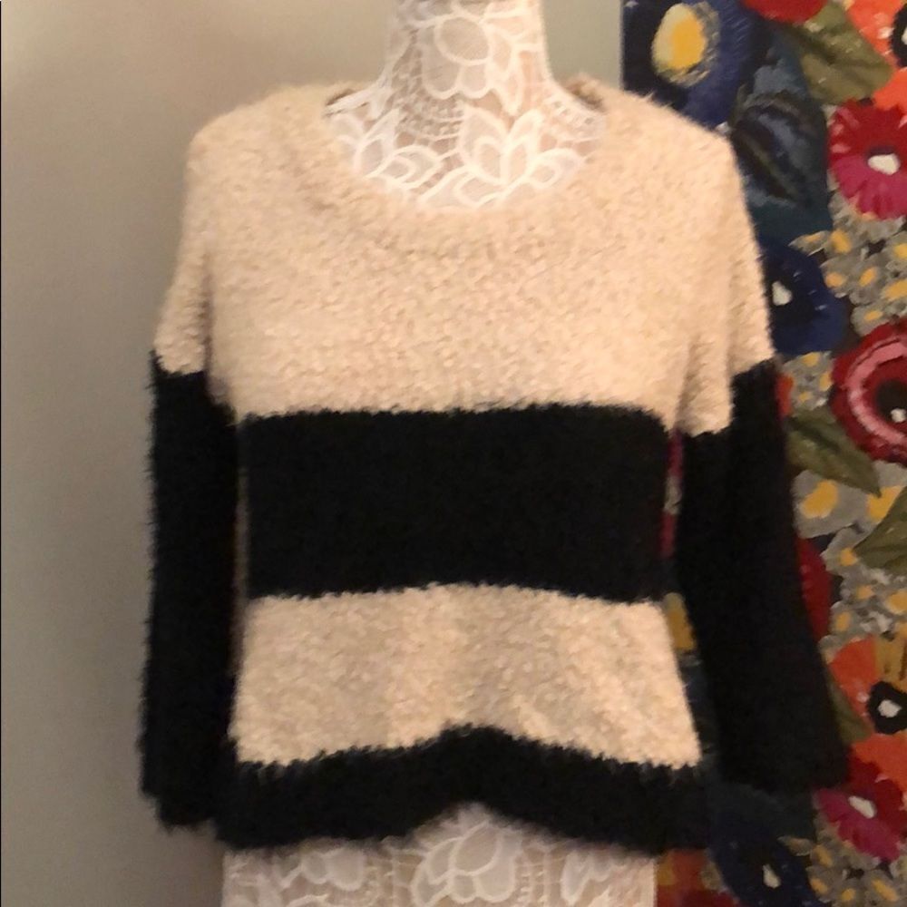 Black and cream striped cropped sweater